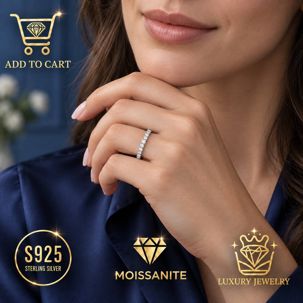 Women's 925 Sterling Silver Sparkling Stone Band Ring